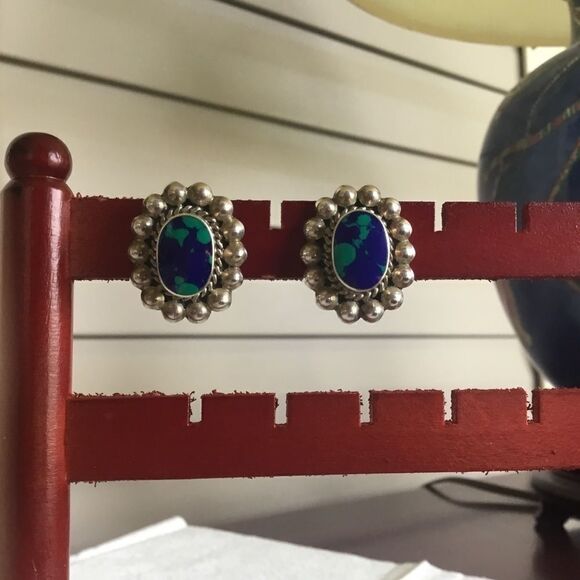Sterling Silver Azurite Earrings - Picture 6 of 8